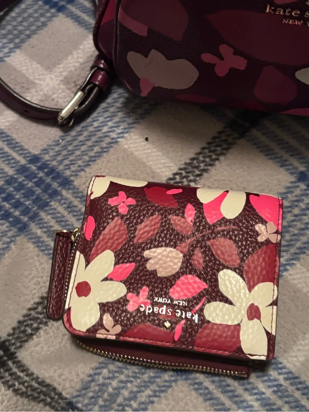 kate spade burgundy floral mini backpack and wallet set